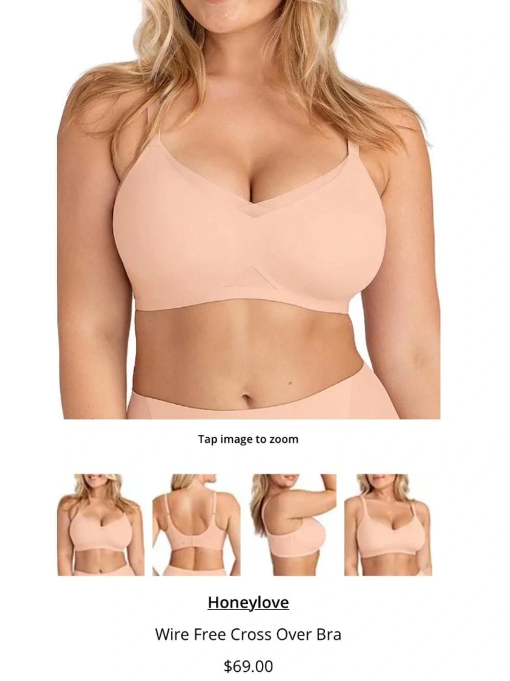 Honeylove Wire Free Cross Over Bra Size XL++ 38F 38G Sand Neutral Tan EUC